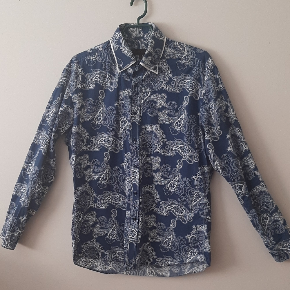 Seven seas mens long sleeve shirt medium blue & white